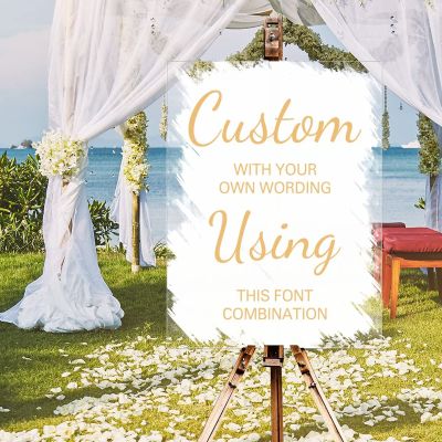 White Brush Painted Elegant Gold Font Personalized Name Welcome Wedding Sign Custom with Your Own Wording Acrylic Wedding Welcome Sign Classic Wedding Reception Poster Welcome Sign 18x24in