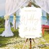 White Brush Painted Elegant Gold Font Personalized Name Welcome Wedding Signs Welcome To Our Wedding Acrylic Welcome Wedding Sign Romance Bridal Shower Welcome Sign Entrance Decor 18x24in view 1