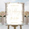White Brush Painted Elegant Gold Font Personalized Name Welcome Wedding Signs Welcome To Our Wedding Acrylic Welcome Wedding Sign Romance Bridal Shower Welcome Sign Entrance Decor 18x24in view 4