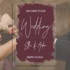 Romance Wedding Welcome Sign Welcome To Our Wedding Acrylic Wedding Reception Welcome Sign Brush Painted Burgundy Coral Red Custom Couple Name Wedding Welcome Sign 16x24in view 2