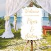 Personalized Name Wedding Welcome Sign Welcome To Our Baby Shower Romance Acrylic Wedding Reception Sign White Brush Painted Elegant Gold Font Couples Wedding Reception Decor Sign 16x24in view 1