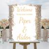 Personalized Name Wedding Welcome Sign Welcome To Our Baby Shower Romance Acrylic Wedding Reception Sign White Brush Painted Elegant Gold Font Couples Wedding Reception Decor Sign 16x24in view 4