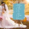 Classic Welcome Wedding Signs Welcome To The Wedding Acrylic Welcome Wedding Poster Entrance Decor Sign Watercolor Blue Back Paint Custom Couple Name Wedding Reception Sign 18x24in view 3