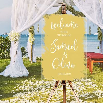 White Art Font Back Paint Gold Personalized Name Wedding Welcome Signs Welcome To The Wedding Acrylic Wedding Welcome Sign Romance Decorative Wedding Party Art Signs 16x24in