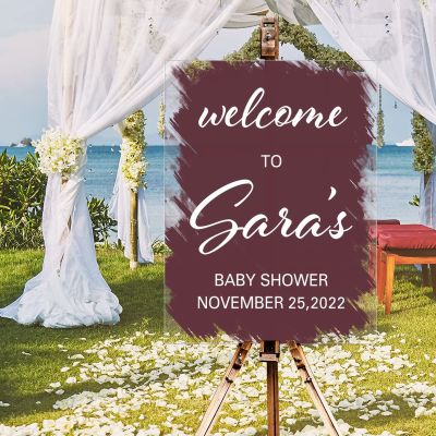 Welcome To Baby Shower Acrylic Welcome Wedding Sign Brush Painted Burgundy Coral Red Custom Name Wedding Reception Sign Elegant Wedding Reception Poster Welcome Sign 18x24in