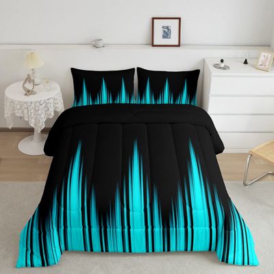 Feelyou Turquoise Teal Blue and Dark Comforter Set Vintage Ombre Comforter Gradient Dark Simple Style Bedding Set Breathable Duvet Set Room Decor Quilt Set Full Size