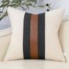 Yangest Patchwork Pillow Cover 18x18 Inch Luxury Cotton and Linen Cushion Cover Faux Leather Pillowcover for Couch Bedroom Living Room, White view 1