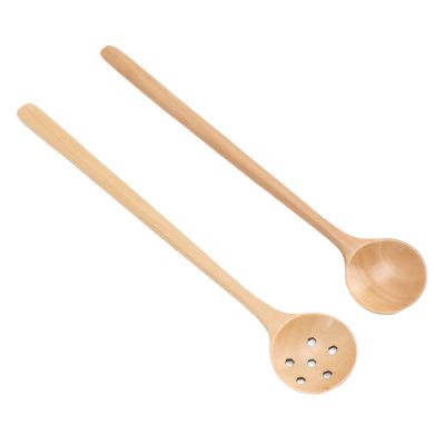 2 Pcs Beech Wooden Spoons, Japanese Style Sauce Scoop, Small Long Handle Cooking Spoon, Round Mouth Wooden Spoon for Stirring, Serving, Suitable for Kitchen, Bar, Buffet Table