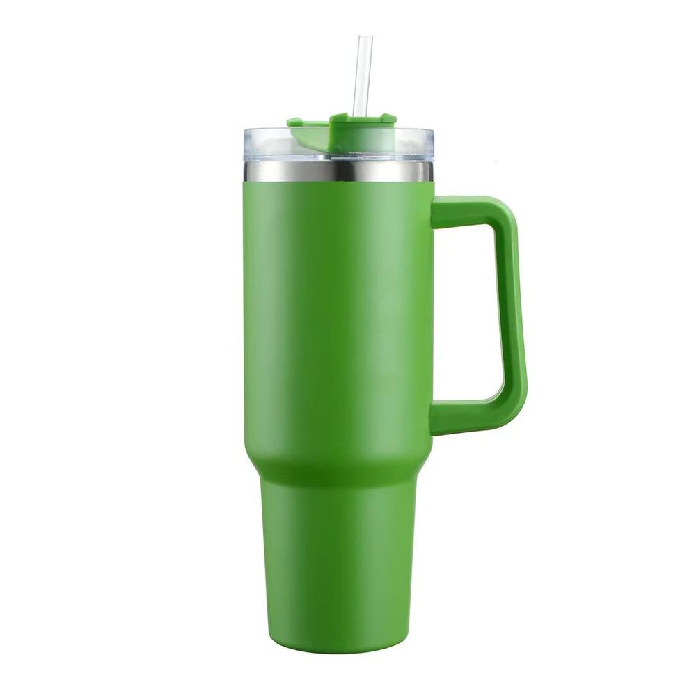 40 oz Tumbler With Handle and Straw Lid, Double-layer Stainless Steel Insulated Tumblers, Travel Mug for Hot and Cold Beverages, Thermos Travel Coffee Mug (Green)