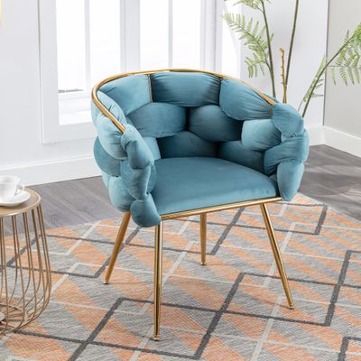 VITOVMA Modern Velvet ArmchairLuxury Handmade Accent Chair with Gold LegsUpholstered Vanity ChairSuitable for Living Room Bedroom Dining Room reception room, nail shop (Blue)