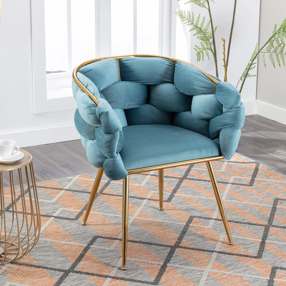 VITOVMA Modern Velvet ArmchairLuxury Handmade Accent Chair with Gold LegsUpholstered Vanity ChairSuitable for Living Room Bedroom Dining Room reception room, nail shop (Blue)