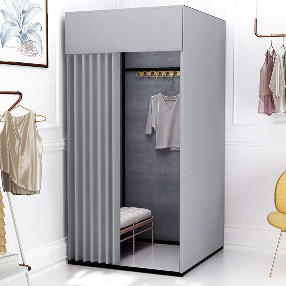 QQXX Mobile Fitting Room for Clothing Store,Portable Dressing Room Frame with Shading Curtain,Temporary Privacy Space Movable Changing Room for Bar Party Beach Pool Shopping Malls(79x39x31, Gray B)
