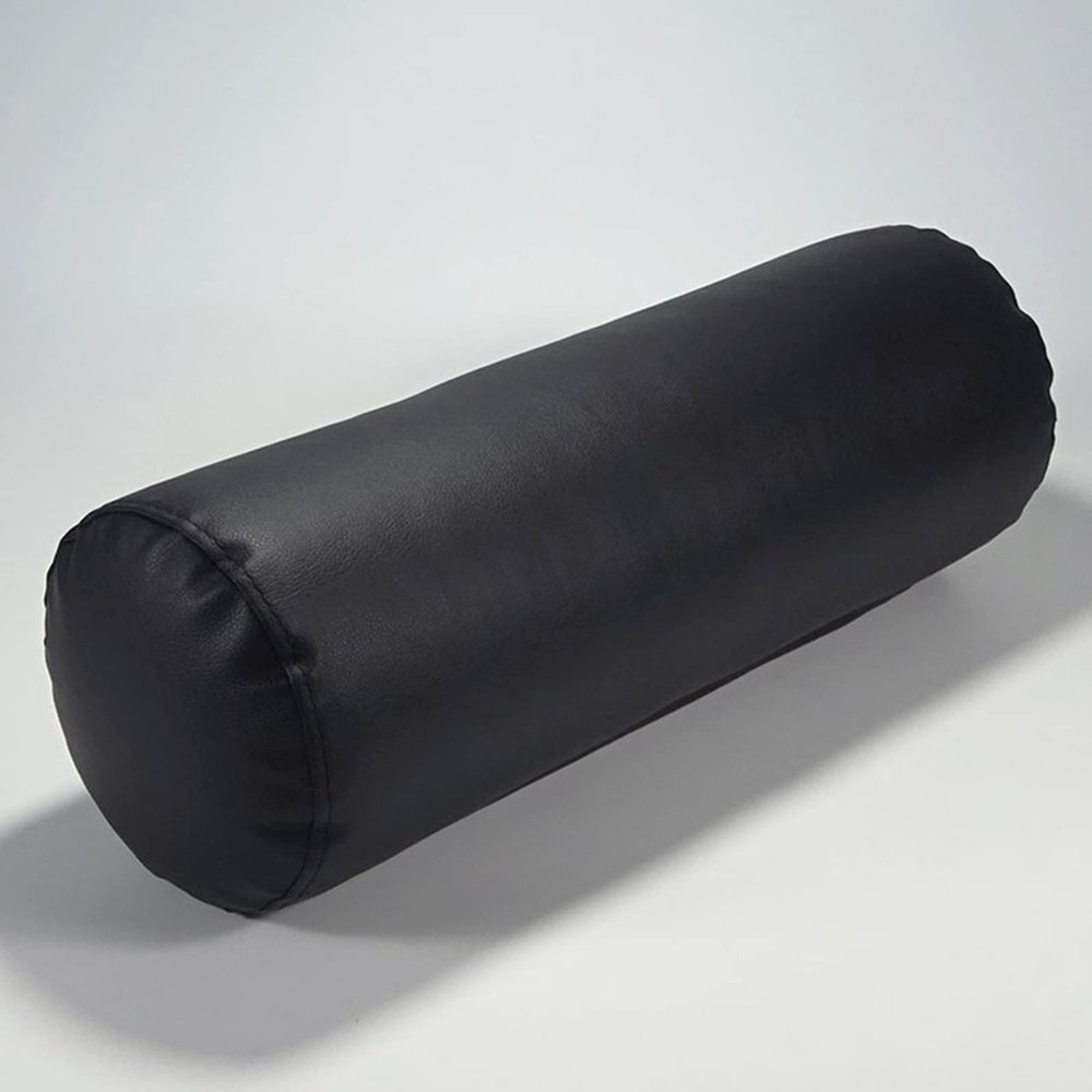 Round Neck Pillow for Sleeping, PU Leather Waterproof Long Bolster Cervical Pillow,Roll Cylinder Bolster Pillow with Removable Cover,Waist Back Pillow & Feet Support Cushion(48x16cm(19x6"), Black A)