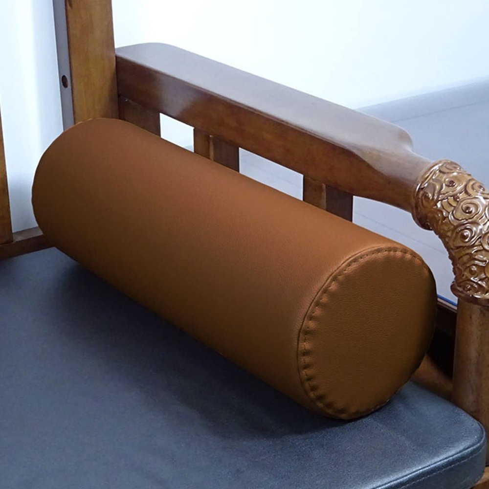 Round Neck Pillow for Sleeping, PU Leather Waterproof Long Bolster Cervical Pillow,Roll Cylinder Bolster Pillow with Removable Cover,Waist Back Pillow & Feet Support Cushion(48x16cm(19x6"), Brown A)