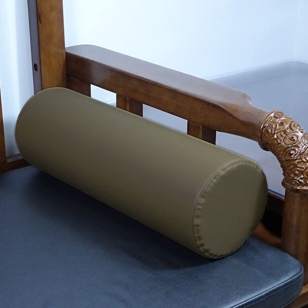 Round Neck Pillow for Sleeping, PU Leather Waterproof Long Bolster Cervical Pillow,Roll Cylinder Bolster Pillow with Removable Cover,Waist Back Pillow & Feet Support Cushion(48x16cm(19x6"), Khaki A)