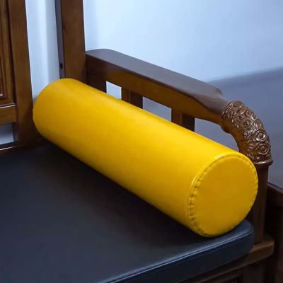 Round Neck Pillow for Sleeping, PU Leather Waterproof Long Bolster Cervical Pillow,Roll Cylinder Bolster Pillow with Removable Cover,Waist Back Pillow & Feet Support Cushion(48x16cm(19x6"), Yellow)