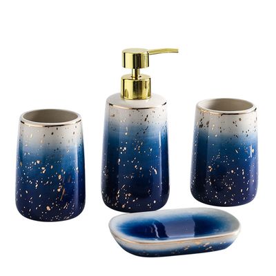 RUNLAIKEJI Bathroom Accessories Set, Bathroom Soap Dispenser and Toothbrush Holder Set, Ceramic Bathroom Accessories Set, Bathroom Accessory Set, Includes Lotion Bottle, 2 Gargle Cup, and Soap Dish