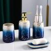 RUNLAIKEJI Bathroom Accessories Set, Bathroom Soap Dispenser and Toothbrush Holder Set, Ceramic Bathroom Accessories Set, Bathroom Accessory Set, Includes Lotion Bottle, 2 Gargle Cup, and Soap Dish view 2