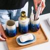 RUNLAIKEJI Bathroom Accessories Set, Bathroom Soap Dispenser and Toothbrush Holder Set, Ceramic Bathroom Accessories Set, Bathroom Accessory Set, Includes Lotion Bottle, 2 Gargle Cup, and Soap Dish view 3