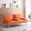Anwickhomk 67" Multifunctional Double Folding Sofa Bed with 2 Cup Holders,Leather Couch Loveseat Sleeper with Removable Armrests,Convertible Folding Couches Bed for Office Small Spaces (Orange) view 3