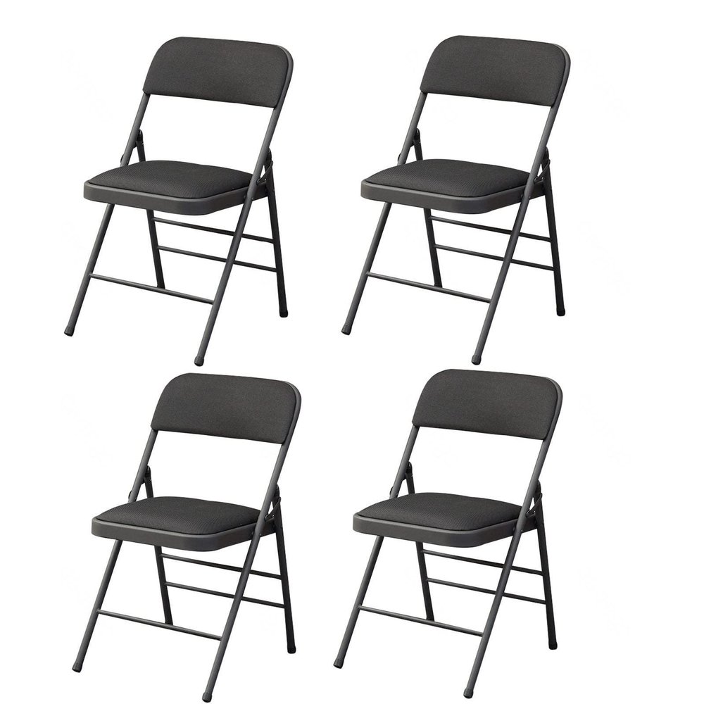 4 Pieces Deluxe Padded Steel Fabric Folding Chair,Folding Chair Strong Metal Frame Camping Office Chair Space Saving Desk Chair for Guest, Visitor & Conference Temporary Seat,F