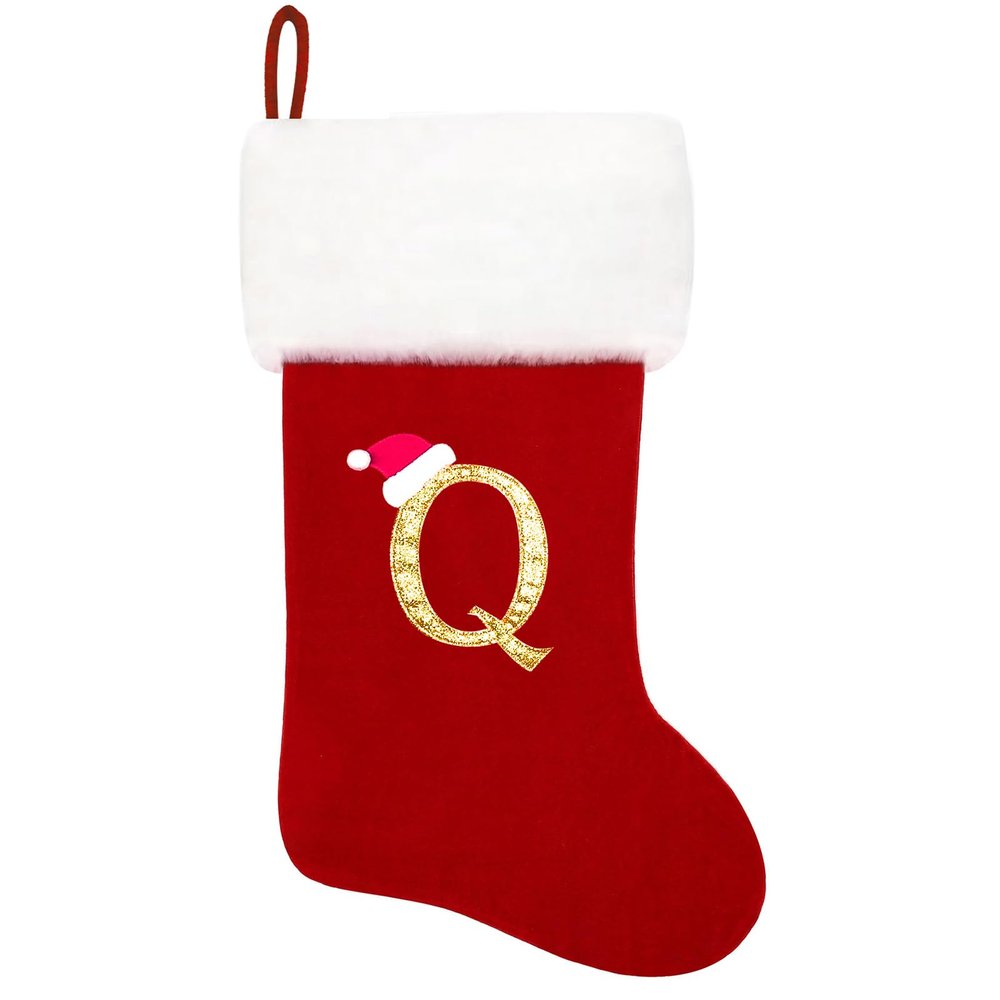 Eoocan 20 Inches Monogram Christmas Stockings Red Velvet with White Super Soft Plush Cuff Embroidered Xmas Stockings Classic Personalized Stocking Decorations for Family Holiday Season Decor(Letter Q)