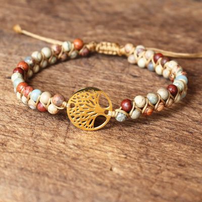 6mm Blue Stone Bead Woven Bracelet Bohemian Leather Strap Wrapped Bracelet for Women and Men Handmade Jewelry,Shoushan Stone