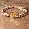 6mm Blue Stone Bead Woven Bracelet Bohemian Leather Strap Wrapped Bracelet for Women and Men Handmade Jewelry,Shoushan Stone view 1