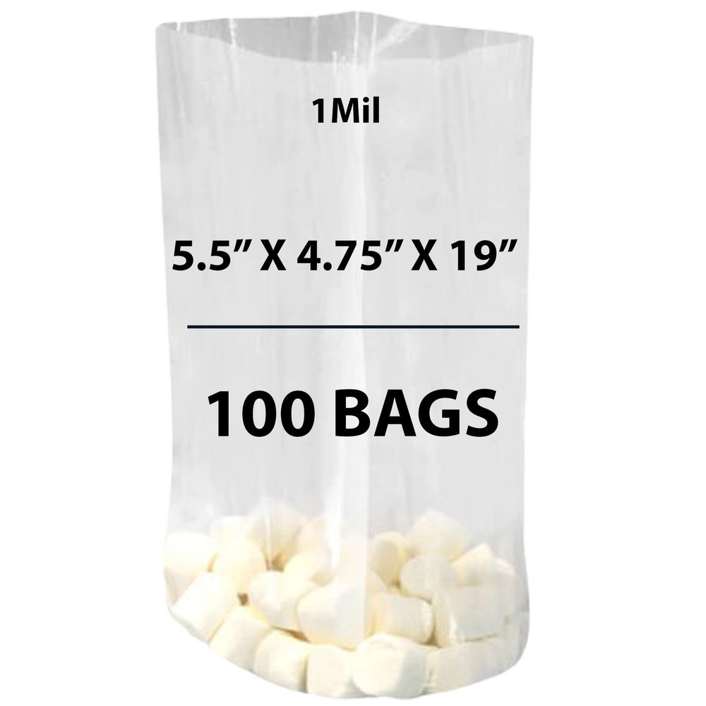 Clear Gusseted Bags 1Mil, 5.5" X 4.75" X 19" & 100 Bags | LDPE Material, For Food Packaging, Storage & Display | Heat Sealable Plastic Bag, Ideal for Bakery, Deli, Snacks, and Commercial Use