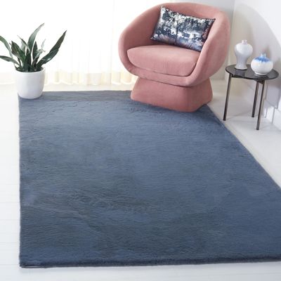 SAFAVIEH Washable Rug Faux Rabbit Fur Shag Collection - 4' x 6', Dark Grey, Slip Resistant & Easy Cleaning, Ideal for Living Room, Bedroom, Nursery, Boys & Girls Kids Playroom, Dining Space (FRF500H)