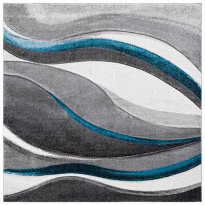 SAFAVIEH Hollywood Collection Area Rug - 6'7" Square, Grey & Turquoise, Mid-Century Modern Design, Non-Shedding & Easy Care, Ideal for High Traffic Areas in Living Room, Bedroom (HLW766M)