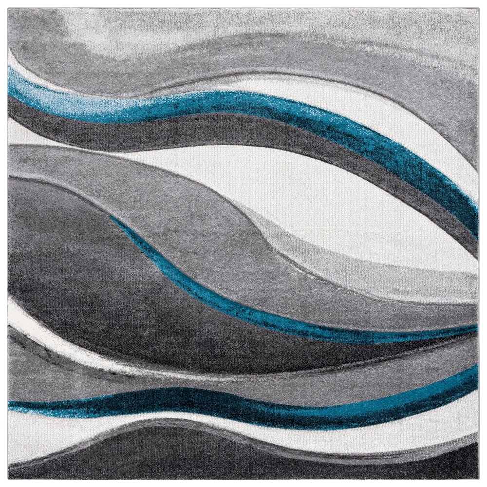 SAFAVIEH Hollywood Collection Area Rug - 6'7" Square, Grey & Turquoise, Mid-Century Modern Design, Non-Shedding & Easy Care, Ideal for High Traffic Areas in Living Room, Bedroom (HLW766M)