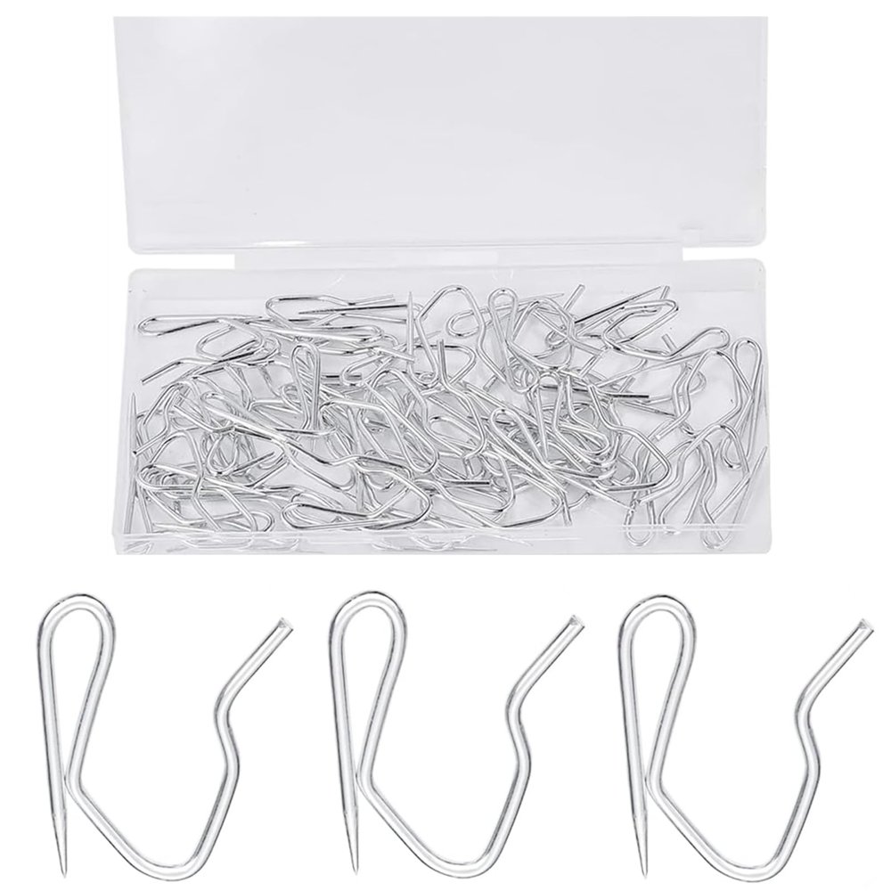 Metal Curtain Hooks, 1.2 inch Nydotd Rustproof Steel Plated Zinc Hooks Heavy-Duty Offset Pin-On Drapery Hooks for Window Curtain, Door Curtain and Shower Curtain60 Pack