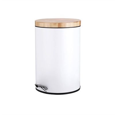 DYPASA Garbage Recycling Bin 12L Foot-Operated Kitchen Trash Can Bedroom Living Room High-Grade Stainless Steel Trash Can with Wooden Lid Kitchen Trash Can (Color : Gold)