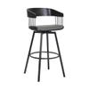 Armen Living Athena 27" Seat Height Mid Century Modern Swivel Black Wood Bar Stool for Kitchen Island Counter in Gray Faux Leather with Black Metal view 1