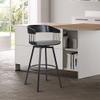 Armen Living Athena 27" Seat Height Mid Century Modern Swivel Black Wood Bar Stool for Kitchen Island Counter in Gray Faux Leather with Black Metal view 2