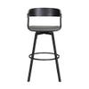 Armen Living Athena 27" Seat Height Mid Century Modern Swivel Black Wood Bar Stool for Kitchen Island Counter in Gray Faux Leather with Black Metal view 4