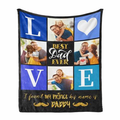 Personalized Love Dad Photo Blanket Custom Family Picture Collage Blanket with Your Love Message, Soft Throw Blanket (4 Photos, 60"x80")