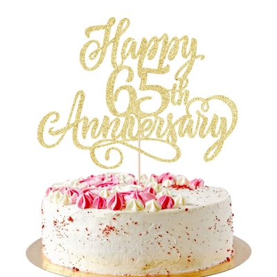 AROKIPPRY golden Glitter Happy 65th Anniversary Cake Topper - Company Anniversary Party / 65th Birthday Party Decorations