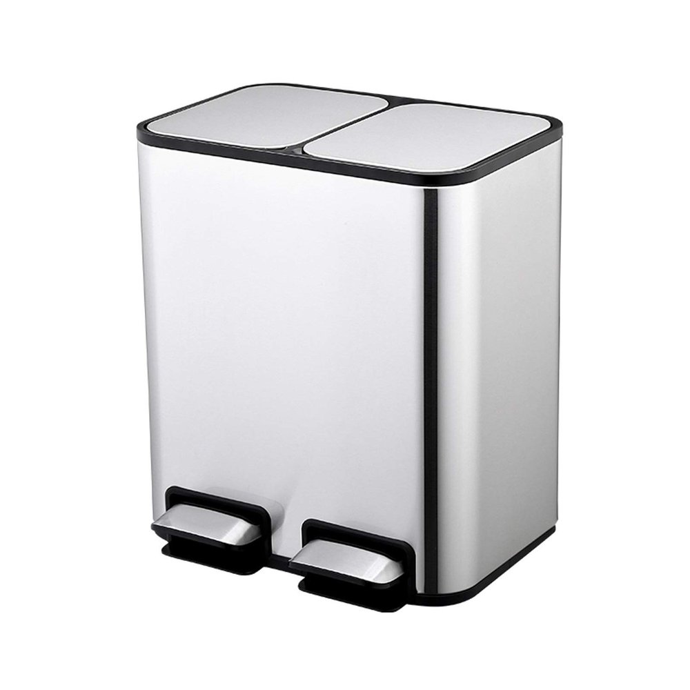 Wastepaper Basket Classification Trash Can Household Kitchen Stainless Steel Step Trash Can Large Pedal Garbage Bin Living Room Double Bucket with Lid Trash Can Garbage Can (Color : White-L Size)