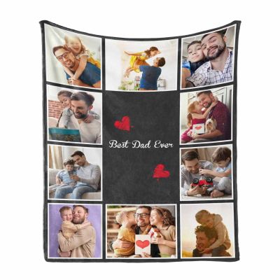 Customized Family Photos Collage Blanket for Best Dad Ever, Personalized Dad Photo Throw Blanket Soft & Warm Blanket for Sofa Bed Travel (10 Photos, 40"x50")