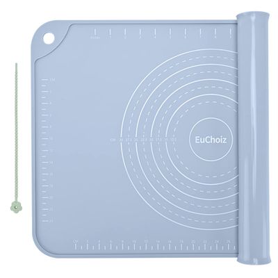 EuChoiz Silicone Pastry Mat 24"*16" Extra Thick Non Stick Baking Mat Food Grade Silicone Dough Rolling Bake Mat with Edge Heightening Blue