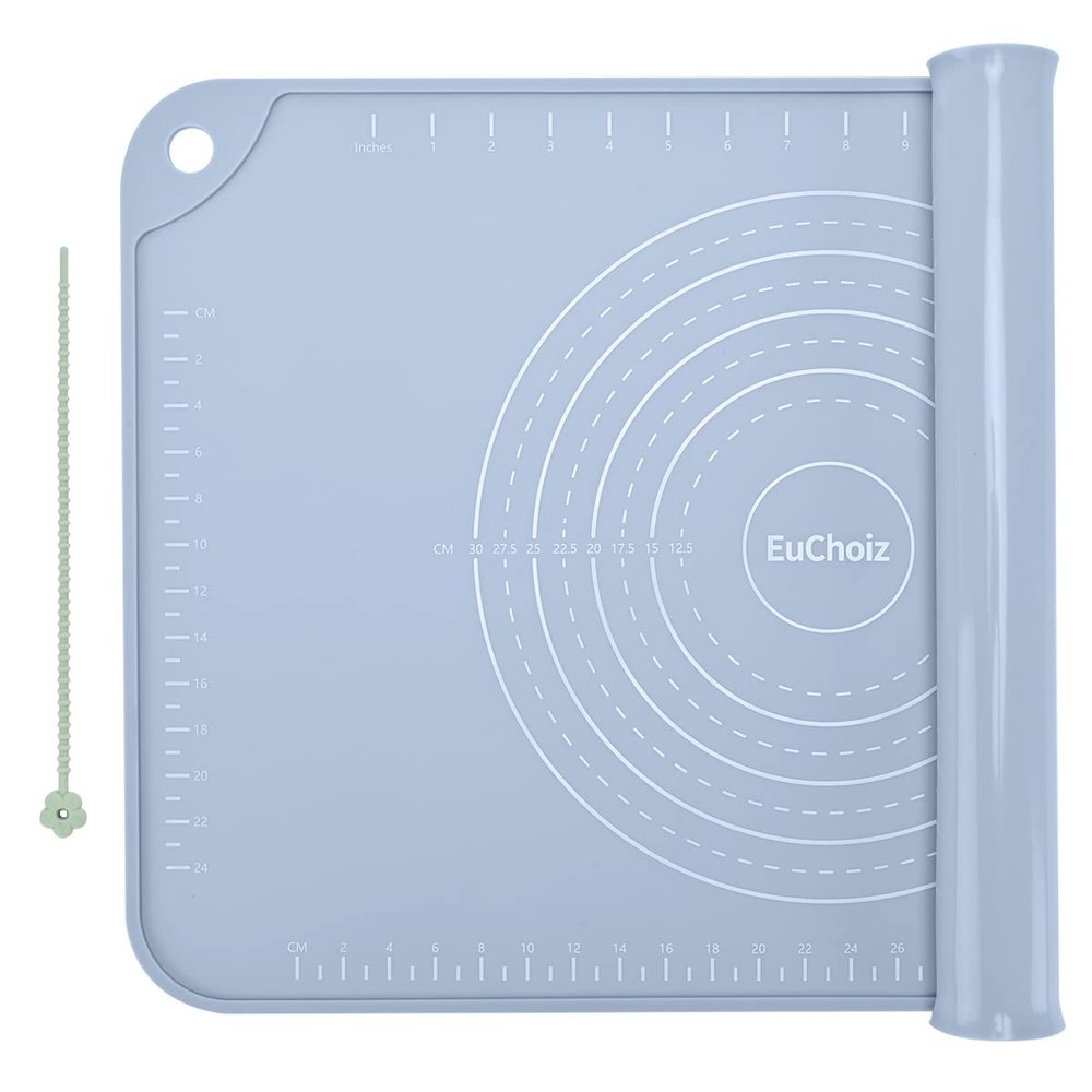 EuChoiz Silicone Pastry Mat 24"*16" Extra Thick Non Stick Baking Mat Food Grade Silicone Dough Rolling Bake Mat with Edge Heightening Blue