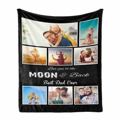 MyPupSocks Personalized Photo Collage Blanket for Best Dad Ever, Custom Dad Pictures Throw Blanket with Your Love Message 60 x 80 inch Perfect for Father's Day Birthday or Christmas