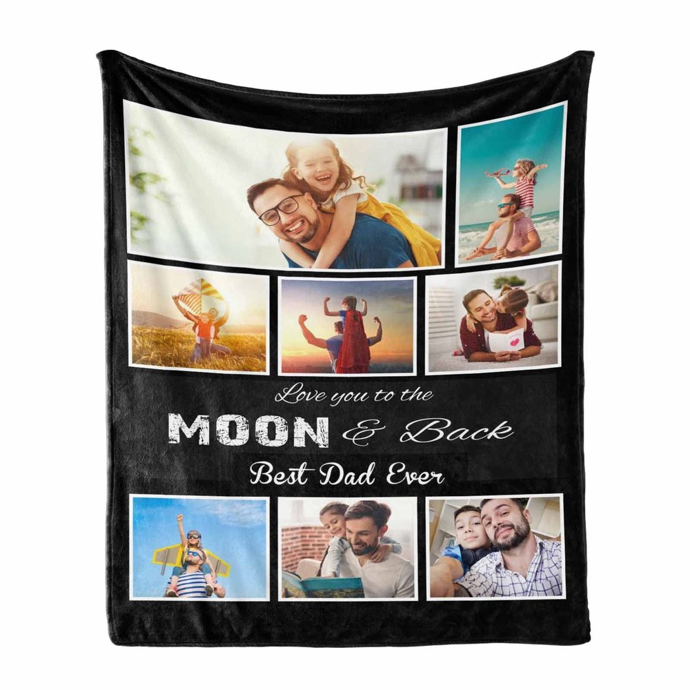 MyPupSocks Personalized Photo Collage Blanket for Best Dad Ever, Custom Dad Pictures Throw Blanket with Your Love Message 60 x 80 inch Perfect for Father's Day Birthday or Christmas