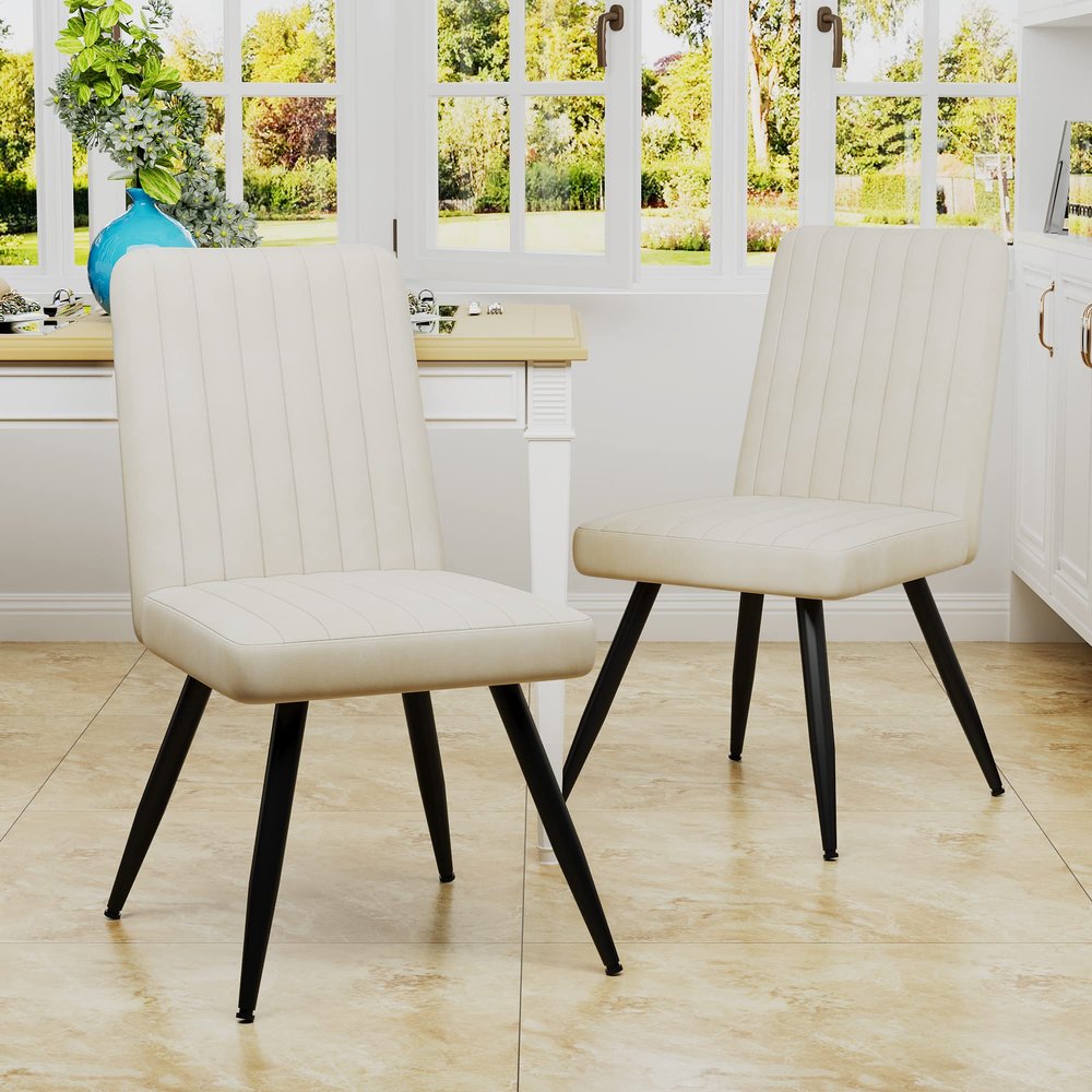 Aklaus Velvet Dining Chairs Set of 2,Upholstered Kitchen Dining Room Chairs,Modern Armless Side Chairs with Soft Seat Accent Chairs for Living Room Bedroom Restaurant Bistro Beige