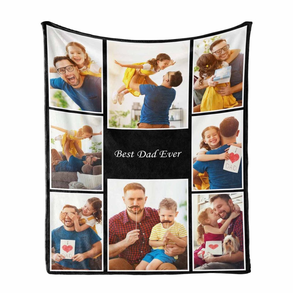 Custom Best Dad Ever Photo Collage Blanket, Personalized Family with Dad Pictures Throw Blanket, Soft & Cozy Blanket for Dad Birthday, (8 Photos, 60 x 80 inch)
