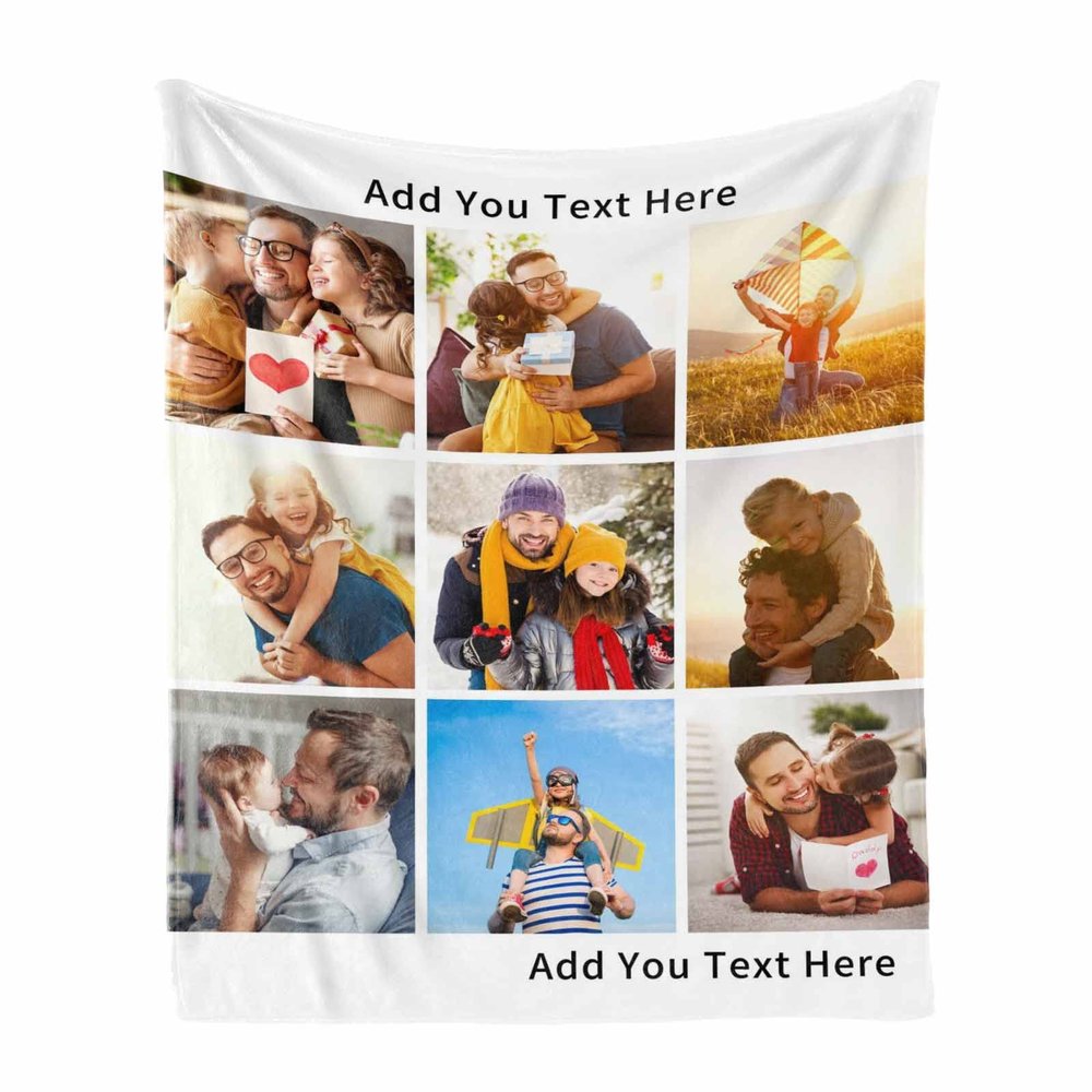 Custom Photo Collage Blanket with Your Text, Custom Family Picture Throw Blanket Soft & Lighweight Blanket for Father's Day, (9 Photos, 60 x 80 inch)
