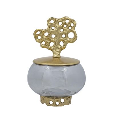 A&B Home Percy Aluminum Lidded Glass Jar - Grey/Gold