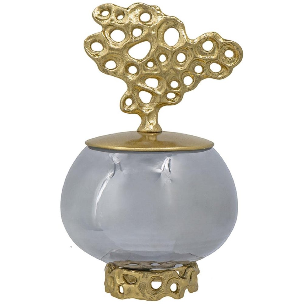 A&B Home Percy Aluminum Lidded Glass Jar - 6.5" Dia. x 10" H - Grey/Gold